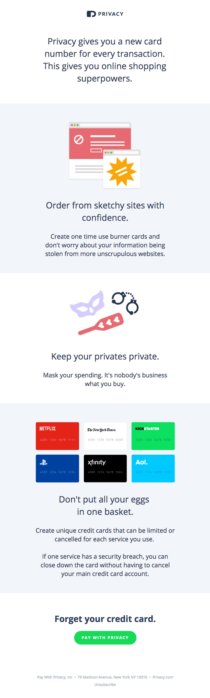 Privacy's onboarding email example