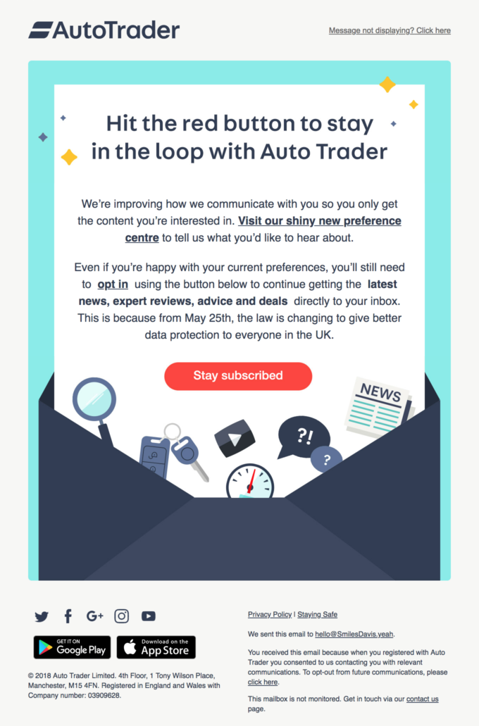 Auto trader email on preferences