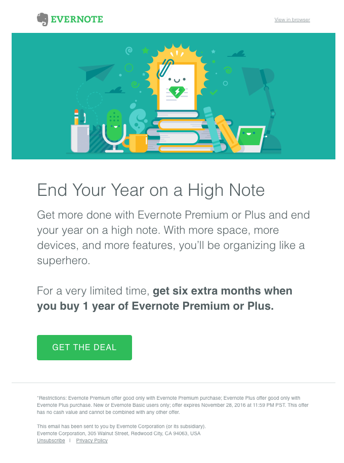 Evernote upsell email