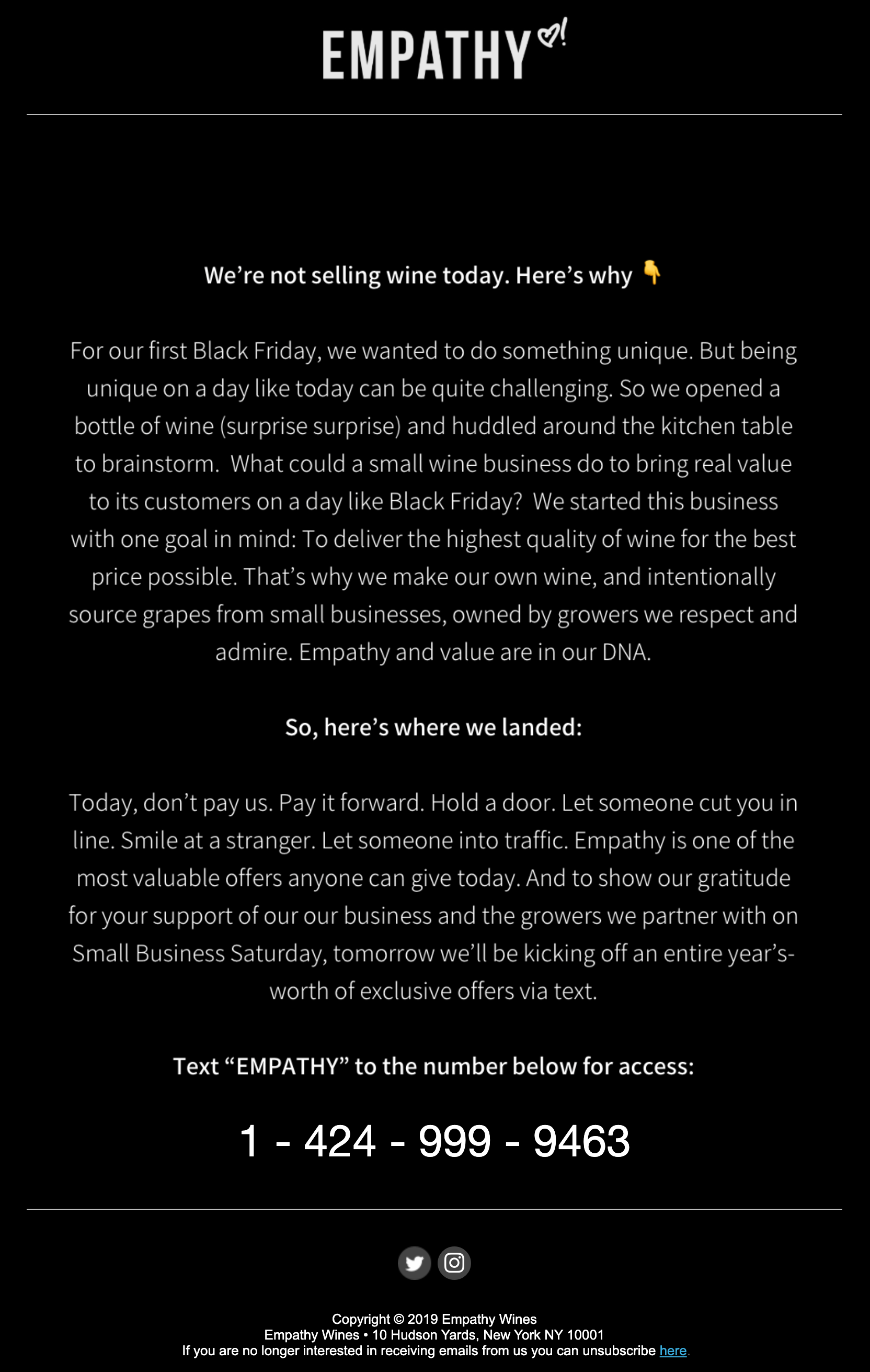 Empathy Wine's Black Friday email