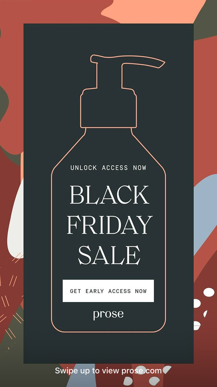 Black Friday email design from PRose featuring a lotion pump bottle