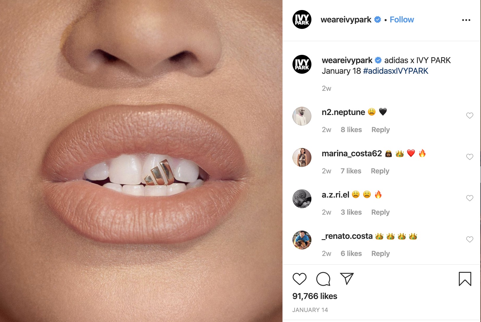 Beyonce Ivy Park Grill Instagram post