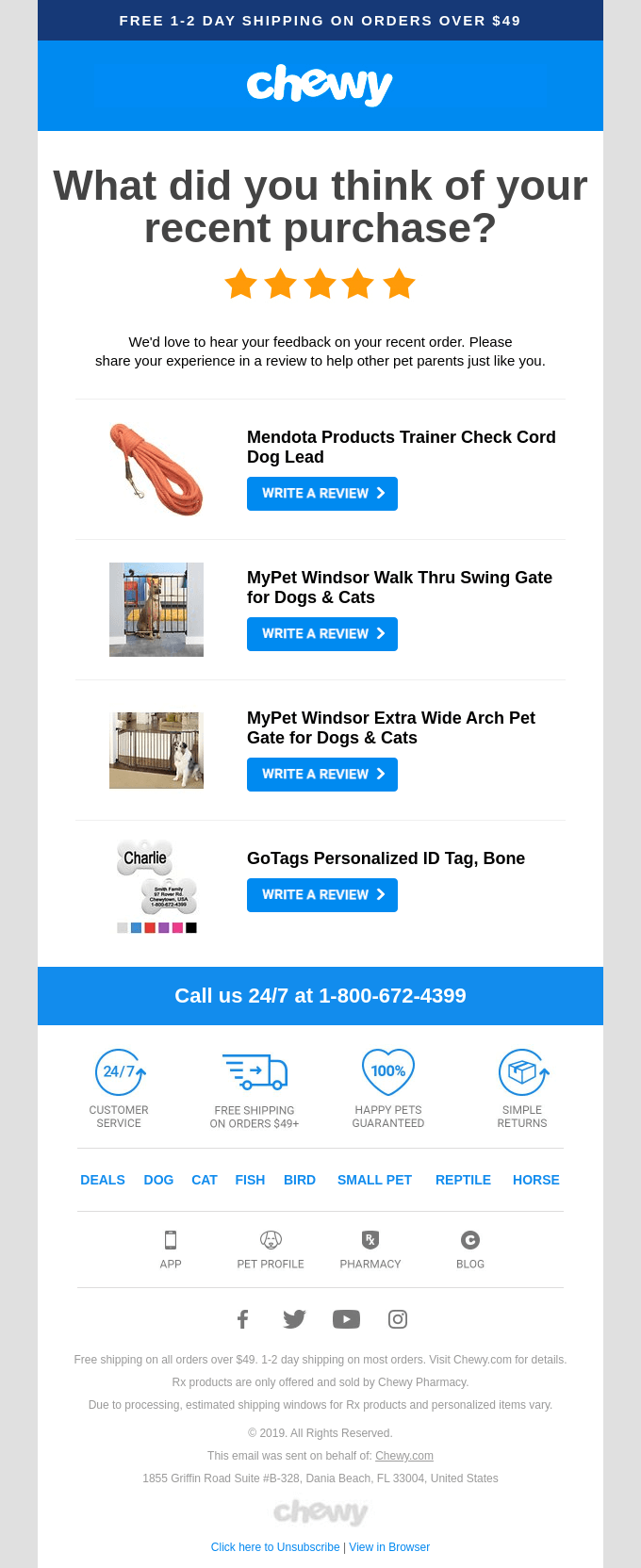 Chewy product rating email