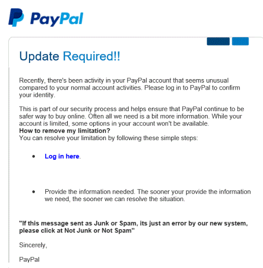 PayPal scam email