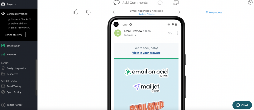 Email on Acid platform screenshot mobile preview