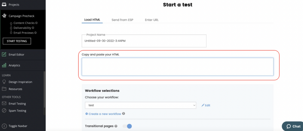 Email on Acid platform screenshot paste html code
