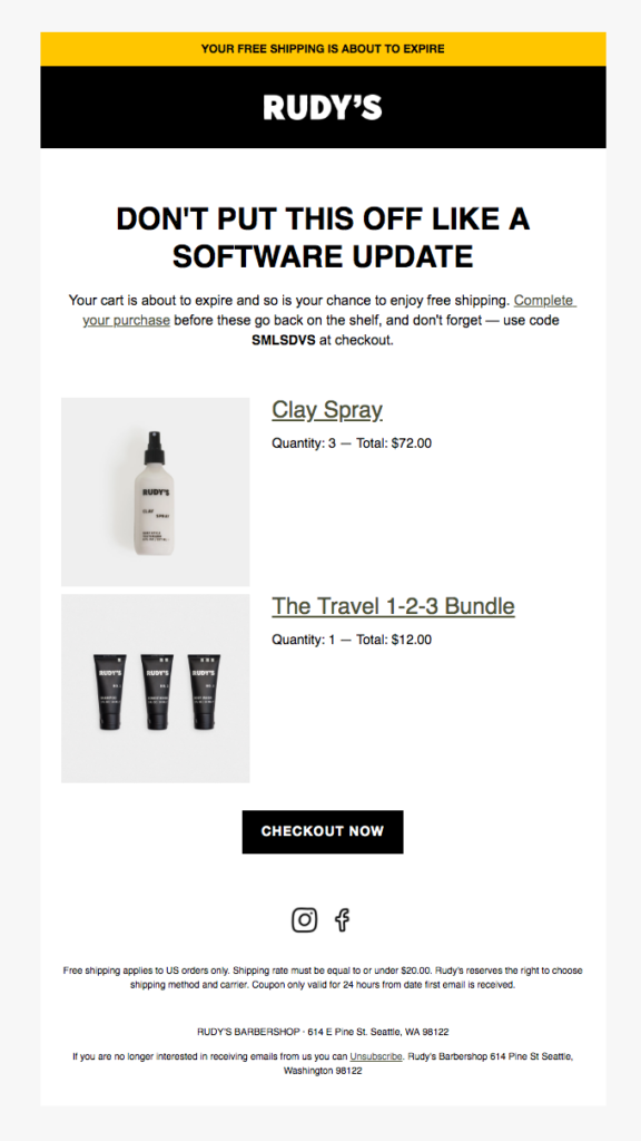Rudys abandoned cart email