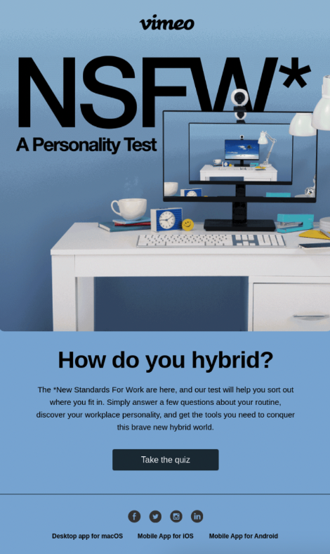 Vimeo email with personality test