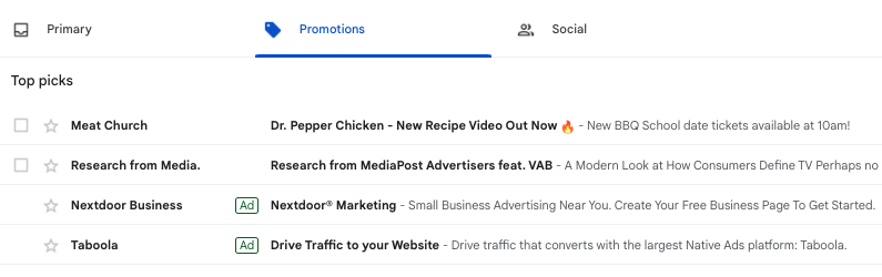 Gmail Promotions tab Top picks