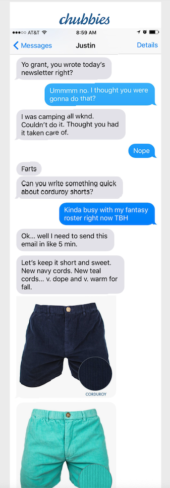 Chubbies email newsletter