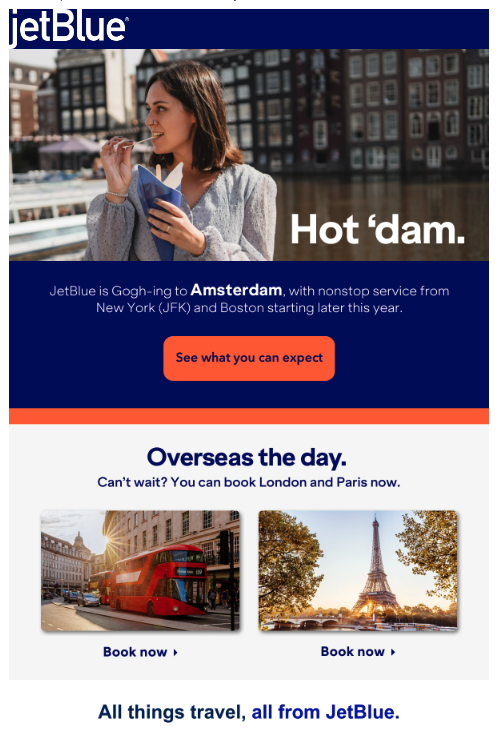 Email with puns from JetBlue