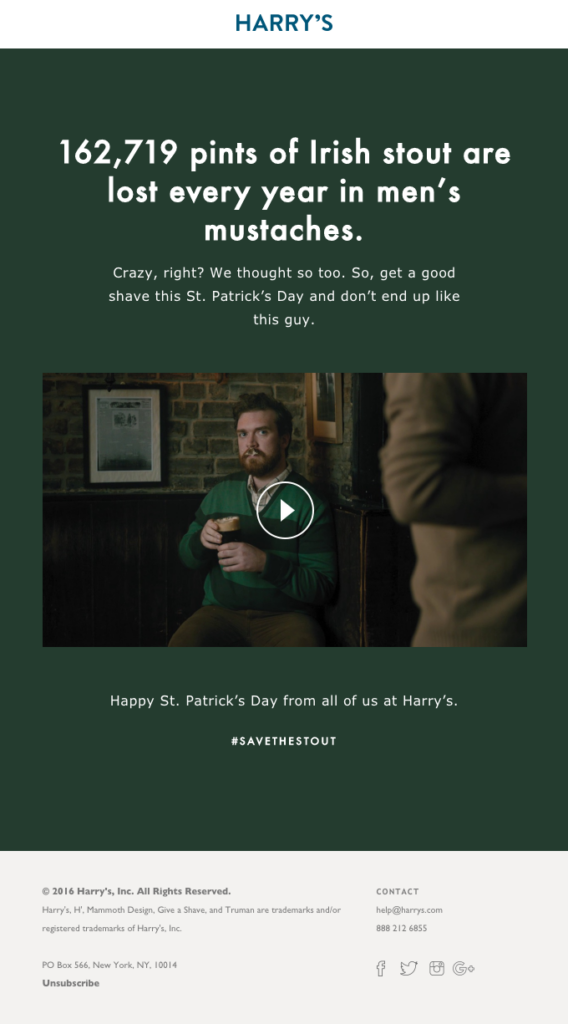 Harry's funny St. Paddy's email