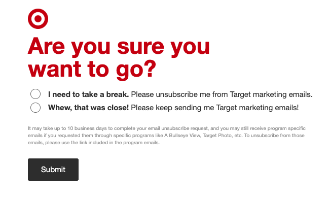 Target unsubscribe page