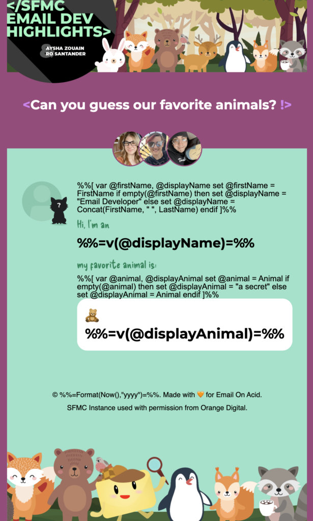 Code view of personalized SFMC email fallback