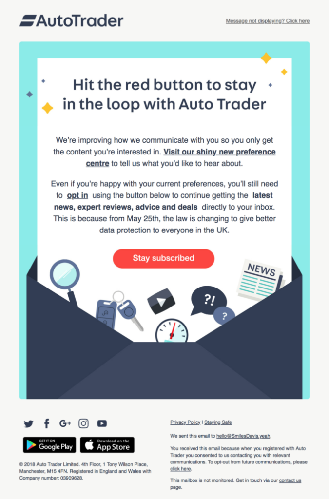 AutoTrader re engagement campaign for email